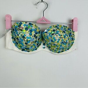 Calvin Klein Ivory Rhinestones Gems Strapless Push-up Bra Size 34C
